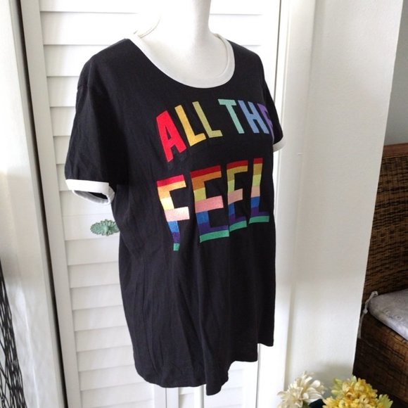 VICTORIA Secret Pink T-Shirt All The Feels in Rainbow Colors‎ short sleeve Sz L - Picture 2 of 6